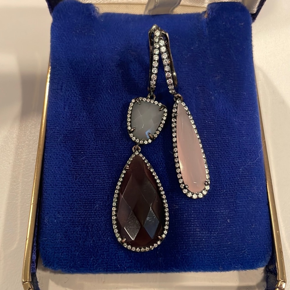 Pink purple white topaz Rhodolite Quartz Drop Earrings 2.5 / 2” long